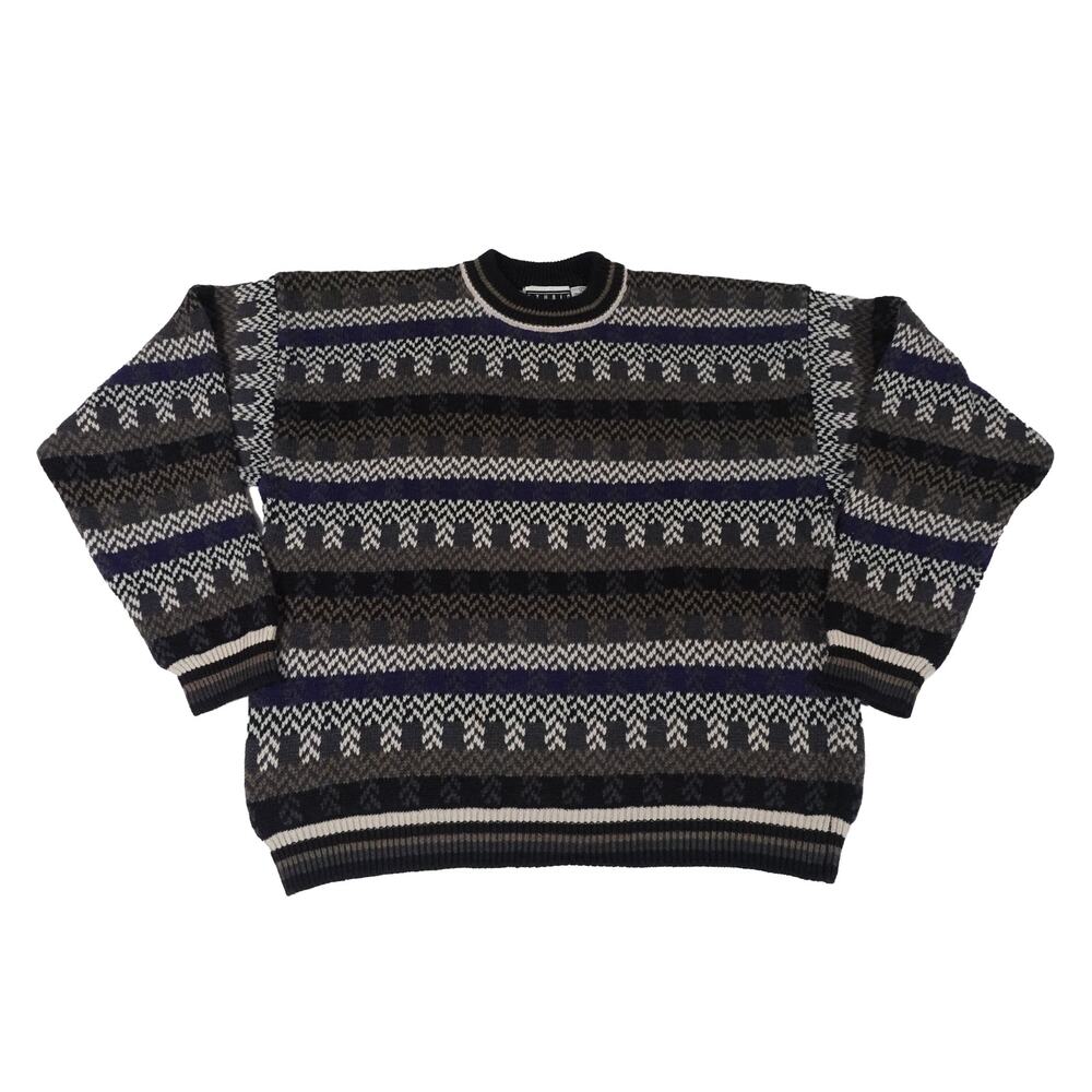 Studio Vintage Geometric Fair Isle Knit Crew Neck Pullover Sweater Men's Large